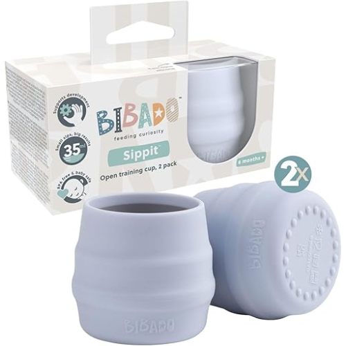 Bibado - Sippit Silicone Baby Cup, Mist (2-Pack) - Open Training Silicone Cups - Soft, Non Slip Grip, Weighted Base - Durable, Dishwasher Safe, BPA Free - Toddler Cups - Baby Essentials - 6 Months+