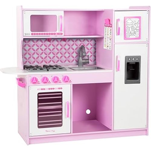 Melissa & Doug Wooden Chef’s Pretend Play Toy Kitchen with “Ice” Cube Dispenser – Cupcake Pink/White - FSC Certified