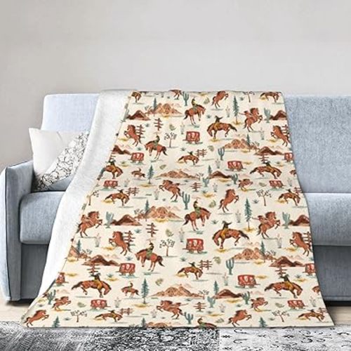 Western Cowboy Throw Blanket Soft Cozy Plush Warm Fleece Football Blanket for Sofa Couch Bed 60"X50"