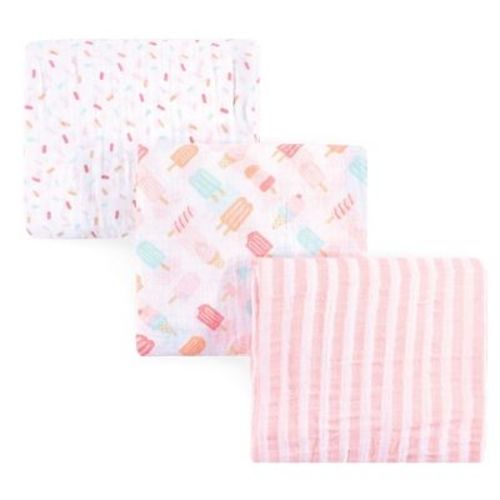 Hudson Baby Infant Girls Cotton Muslin Swaddle Blankets, Ice Cream, One Size