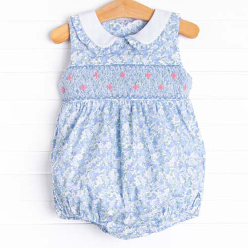 Raleigh Rose Buds Smocked Bubble, Blue – Stitchy Fish