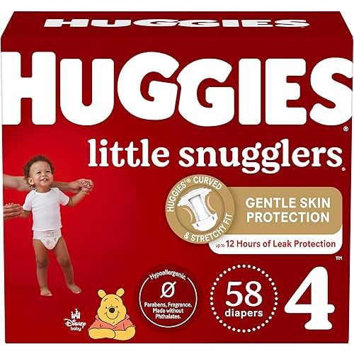 Huggies Size 4 Diapers, Little Snugglers Baby Diapers, Size 4 (22-37 lbs), 58 Count
