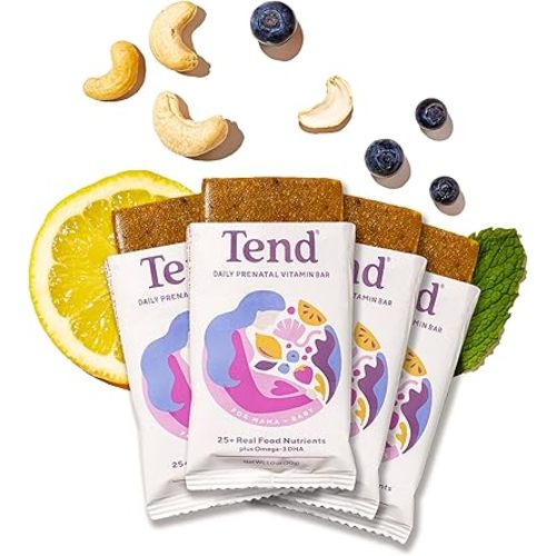 Tend Daily Best Prenatal Vitamin Bar, Made with Organic Ingredients for Pregnant & Postpartum Mothers, Includes DHA, Vitamin D, B, Choline, Folate, Sunflower Lecithin, Lemon Berry Flavor (4ct)