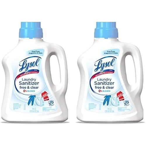 Lysol Laundry Sanitizer Additive, Free & Clear, Free from Fragrance and Dyes, 0% Bleach Laundry Sanitizer, Bacteria-causing Laundry Odor Eliminator, Unscented, 90 Fl Oz (Pack of 2) - Package May Vary