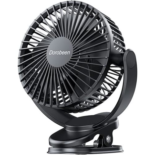 Dorobeen Portable Clip on Fan, Battery Powered, 3 Speed Quiet Rechargeable Mini Desk Fans, 360° Rotate for Home Office Stroller Camping Golf Cart (BLDC Motor)