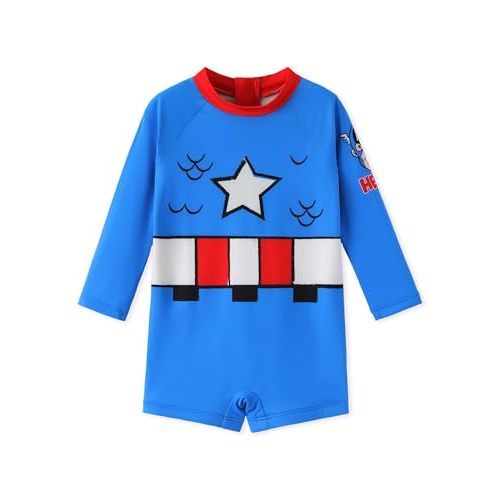 Disney Marvel Stitch Cars Spiderman Mickey Mouse Baby Boy Swimsuit Infant Toddler Bathing Suit UPF 50+ Zipper Long Sleeves
