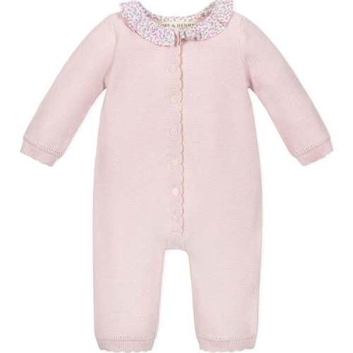Organic Ruffle Collar Button Front Sweater Romper, Pale Pink Seed Stitch - Hope & Henry | Maisonette 0-3M