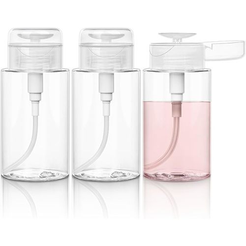 3 Pack Push Down Pump Bottle Dispenser for Makeup Remover, Facial Toner, Micellar Water, Alcohol, Nail Polish Remover Empty Push Top Bottles Containers 6.7oz/200ML