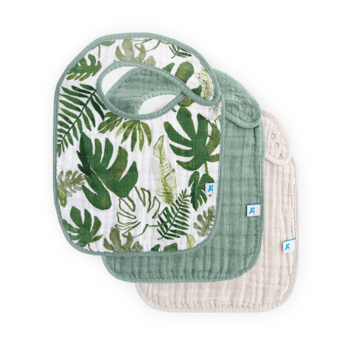 Cotton Muslin Classic Bib 3 Pack - Tropical Leaf