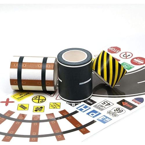 Toy Series Road Washi Tape and Railway Washi Tape Set + 160 Road Sign Stickers Includes Corners