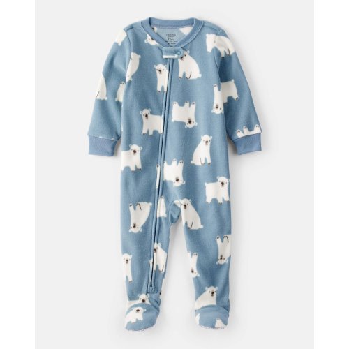 Baby Boy Polar Bear Print Loose Fit Long-Sleeve 2-Way Zip 1-Piece Pajamas - Blue - Carter's | Carter's