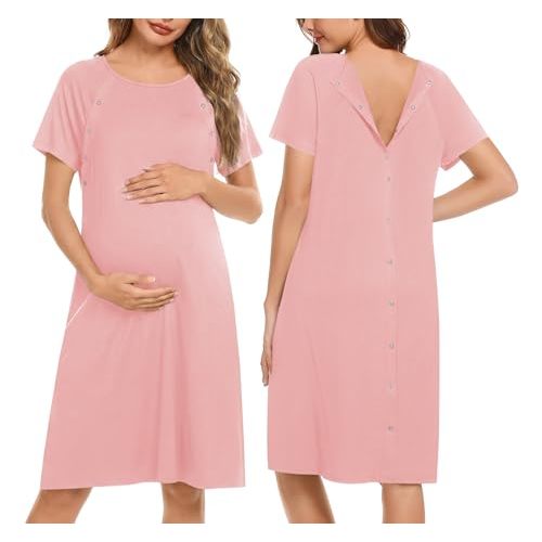 Ekouaer Women’s Nursing/Delivery/Labor/Hospital Nightdress Short Sleeve Maternity Nightgown with Button S-XXL