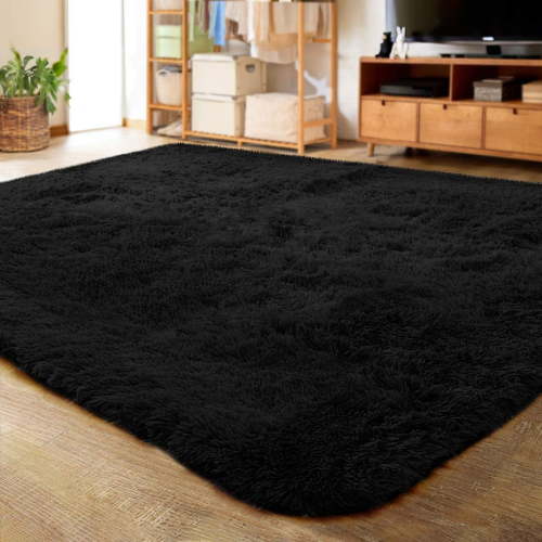 Lochas Soft Indoor Modern Big Area Rugs Fluffy Living Room Carpets for Bedroom Home Decor Nursery Rug 8x10 Feet, Black