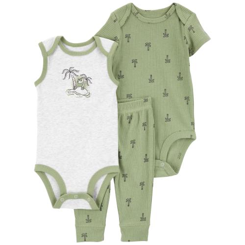 Baby 3-Piece Palm Tree Little Bodysuit Set - Style,Green