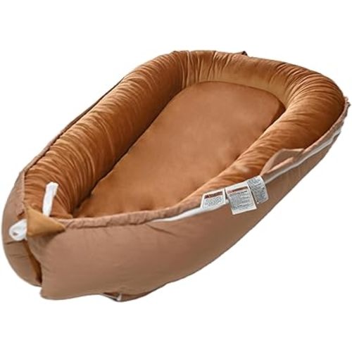 Baby Nest Lounger, Newborn Lounger for 0-24 Months, 100% Cotton Soft Adjustable Infant Lounger Baby Floor Seat for Travel, Co Sleeper for Girls Boys in Bed(Brown)