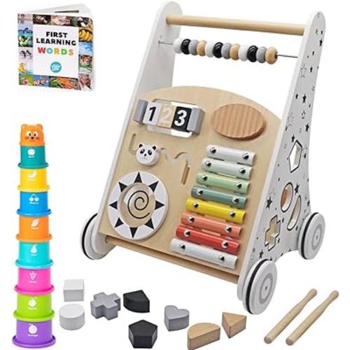Pidoko Kids Wooden Baby Walker - Push Walker Toy For Babies - Baby Activity Center Toys for 1 Year Old Boy Girl | Baby Walkers For Girls Boys 12-18 Months | First 1st Birthday Gifts Toddlers Book Cups