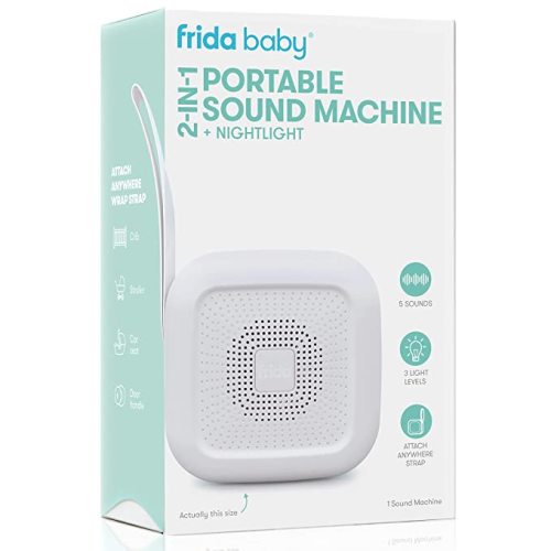 2-in-1 Portable Sound Machine + Nightlight by Frida Baby White Noise Machine with Soothing Sounds for Stroller or Car Seat with Volume Control