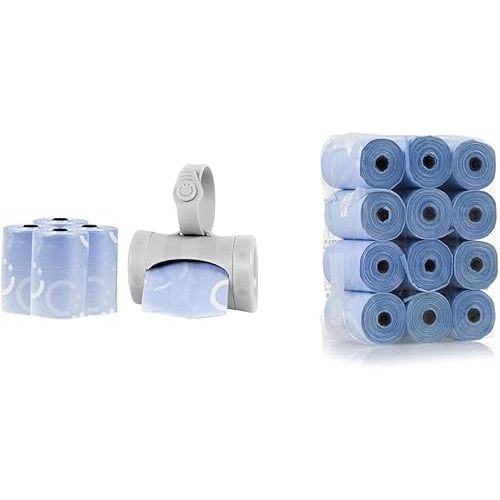 Ubbi On-the-Go Gray Bag Dispenser and Waste Disposal Bags Refill, Lavender Scented, Baby Savings Bundle & On The Go Waste Disposal Bags Refills Value Pack, Lavender Scented, 12 Roll Refills
