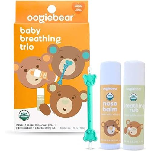 oogiebear Breathing Trio for Babies: Organic Nourishing Body Balm to Relief Dry Itchy Skin - Multipurpose, Booger Picker, & Sickness Relief Chest Rub - 0.5 oz, Safe for Infants, Doctor Made