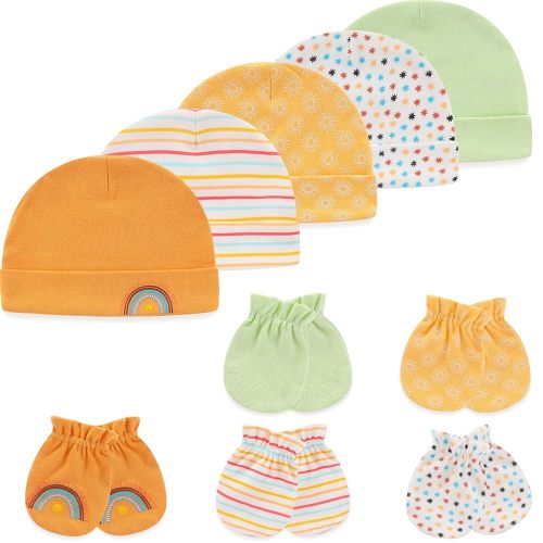 Baby Hat and Mittens Set Newborn Baby Hats Caps for Baby Boys Girls 0-6 Months 100% Cotton