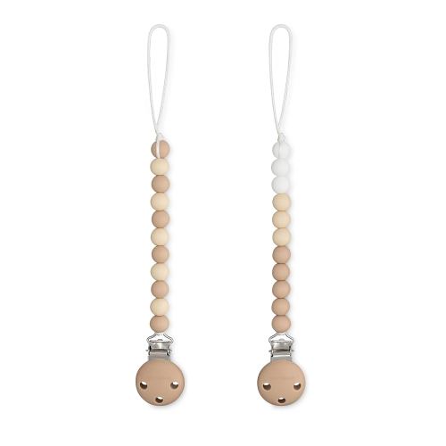 Comfy Cubs Pacifier Clips 2 Pack - 100% Food Grade Silicone Baby Pacifier Clips, BPA & PVC Free - CPSIA Certified, Lightweight and Flexible Baby Gifts - Beige, Light Beige & White