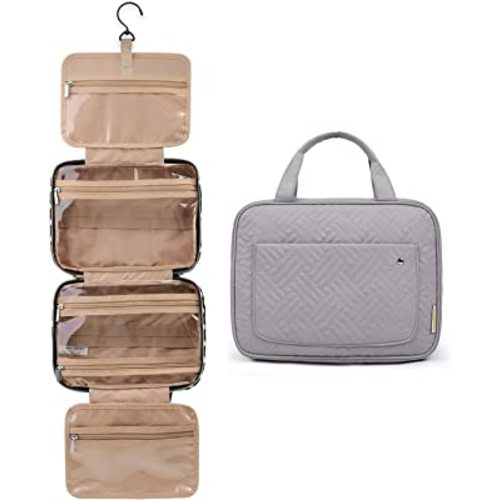 BAGSMART Toiletry Bag Travel Bag with Hanging Hook, Water-resistant Makeup Cosmetic Bag Travel Organizer for Accessories, Shampoo, Full Sized Container, Toiletries (Medium-Grey)