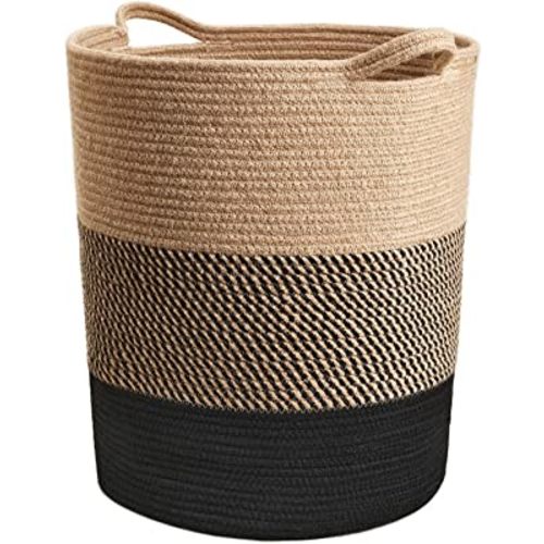INDRESSME Large Jute Rope Basket - Tall Laundry Basket Hamper for Dirty Clothes Woven Jute Basket for Blanket in Living Room Toy Basket for Nursery Storage, 17.8" x 15.8" x 13.8"