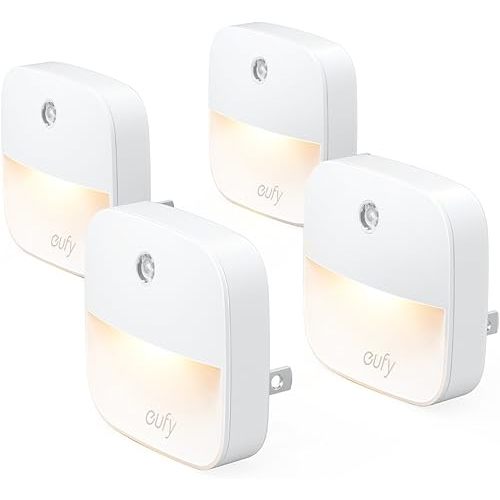 eufy by Anker, Plug-in Night Light, Warm White LED, Dusk-to-Dawn Sensor, Bedroom, Bathroom, Kitchen, Hallway, Stairs, Energy Efficient, Compact, Light 4-Pack