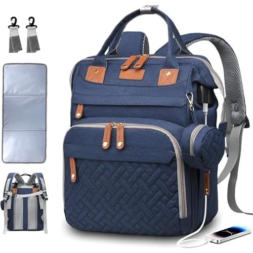 Diaper Bag Backpack Baby Bag for Mom Dad with Changing Pad, 19 Pockets, Large Waterproof Travel Baby Girl Boy Toddle Diaper Bag with Insulated Pocket, Baby Shower Gifts, Blue
