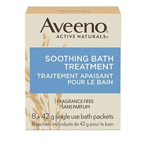 Aveeno Soothing Bath Treatment with 100% Natural Colloidal Oatmeal for Treatment & Relief of Dry, Itchy, Irritated Skin Due to Poison Ivy, Eczema, Sunburn, Rash, Insect Bites & Hives, 8 ct.