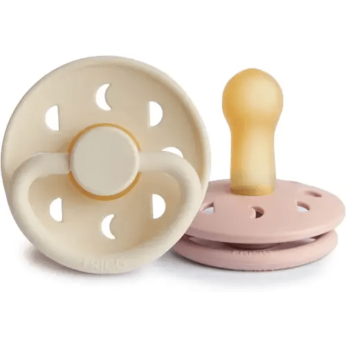 FRIGG Moon Natural Rubber Baby Pacifier | Made in Denmark | BPA-Free (Blush/Cream, 6-18 Months) 2-Pack