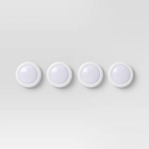 4pk Battery Operated Puck Lights - Room Essentials™: Led, Tap Control, Remote, No Assembly Required