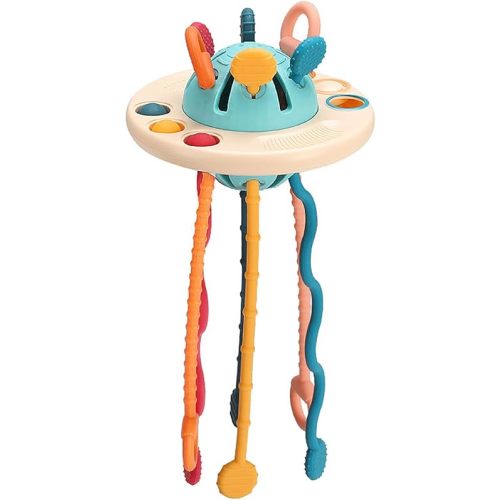 Montessori Learning Educational Silicone Pull String Toy for Toddlers - Baby Fidget Sensory Plane Travel Toys for Boys Girls (Blue)