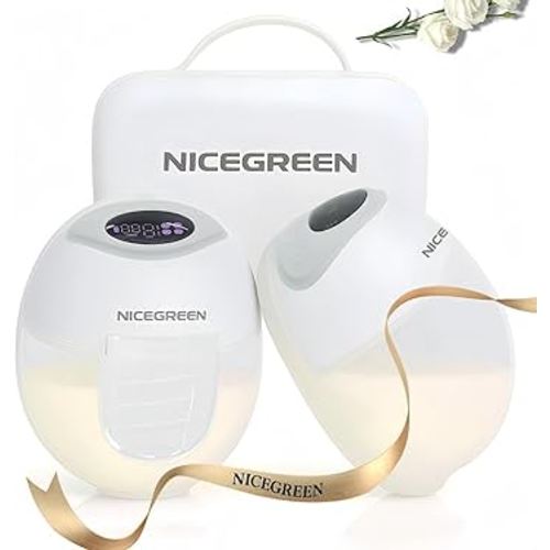 NICEGREEN Wearable Breast Pump S32, Hospital-Grade Hands-Free Electric Breastfeeding Pump, 9 Adjustable Suction Levels, Portable Wireless Double Breast Pump with Carrying Bag, 24mm, 2 Pack, Grey