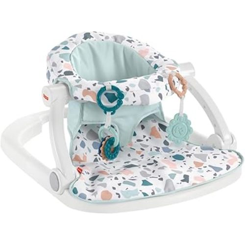 Fisher-Price Portable Baby Chair Sit-Me-Up Floor Seat With Developmental Toys & Machine Washable Seat Pad, Pacific Pebble