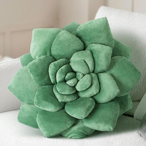 3D Succulent Shaped Pillow - 17.8'' Flower Pillow, Plant Cushion for Bedroom, Home Decor - Soft Plush Decorative Throw Pillow, Unique Green Plant-Shaped Design