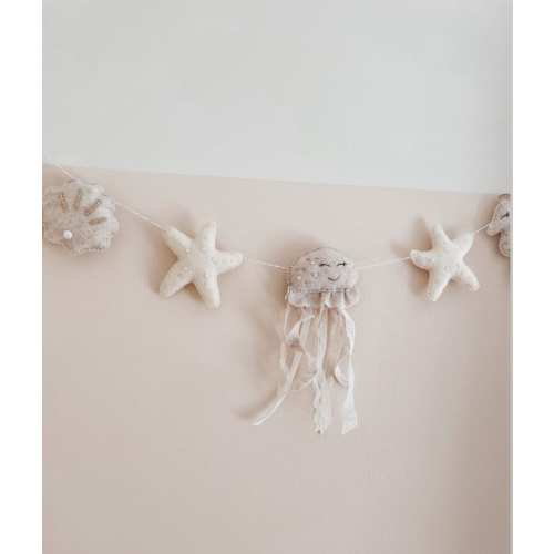 Under the sea Nursery Garland bunting banner wall hanging decor mobile felt cord personalised neutral. Ocean theme seahorse starfish