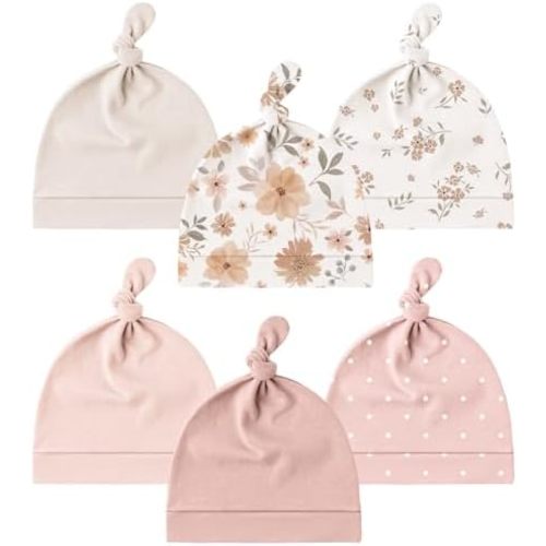 Konssy 6 Pack Baby Newborn Hats Set Knot Beanie Hats Soft for Infant Baby Girls Boys Caps 0-6 Months