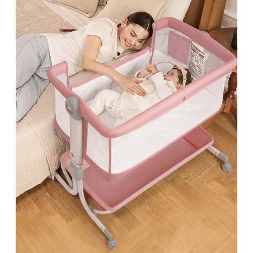 Babyeap 3 in 1 Baby Bassinet,Baby Basinet Bedside Sleeper,Standalone Baby Crib,6 Height Adjustable Portable Crib for Newborn,Pink