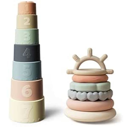 Moonkie Stacking Baby Toy, Eductional Soft Teething Toy with 7 Piece