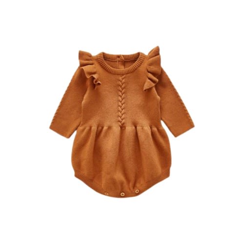 Lizzie Ruffle Sleeve Knit Cotton Bodysuit, 3-6M