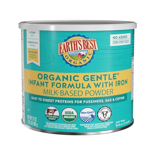 Earth's Best Organic Baby Formula, Gentle Infant Formula for 0-12 Months, Milk-Based Powder with Iron, Omega-3 DHA & Omega-6 ARA, 21 Ounce Container