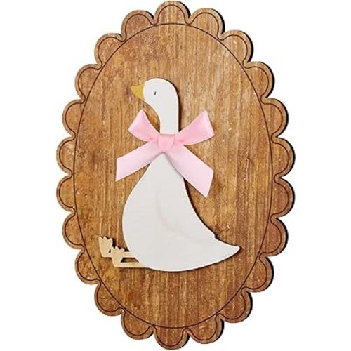Weysat Goose Nursery Decor Wooden Vintage One Silly Goose Wall Art with Real Bow, Funny Animal Duck Picture Wall Farmhouse Geese Poster Artwork for Nursery Room Decor
