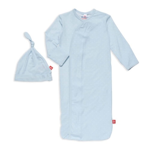 pin dot blue modal magnetic cozy sleeper gown + hat set