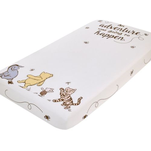 NoJo Disney Classic Pooh Hunny Fun with Piglet, Eeyore and Tigger White 100% Cotton Photo Op Nursery Fitted Crib Sheet