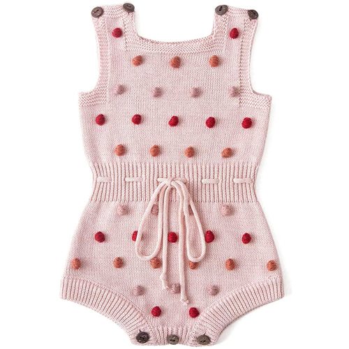 Simplee kids Baby Girl Knit Pompoms Romper Sleeveless Baby Girl Knit Clothes