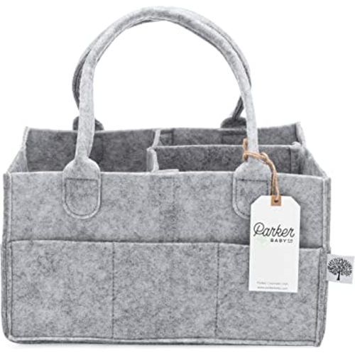 Parker Baby Diaper Caddy - Nursery Storage Bin and Car Organizer for Diapers and Baby Wipes - Grey