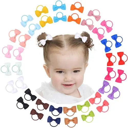 40PCS 2 Inches Baby Girls Hair Bows Ties Mini Boutique Elastic Hair Rubber Ribbon Hair Band Accessories for Kids Toddlers Infants (40 PCS), Multi-colored