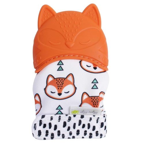 Itzy Ritzy Silicone Teething Mitt - Soothing Infant Teething Mitten with Adjustable Strap, Crinkle Sound & Textured Silicone to Soothe Sore & Swollen Gums - Baby Teething Toy For 3 Mos & Up, Fox