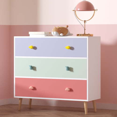 Kids Dresser with 3 Drawer for Bedroom, Wooden Dresser Chest and Toy Storage Cabinet, Bedside Night Stand for Toddlers Kids Living Room, Small Chests of Drawers for Children, Colorful